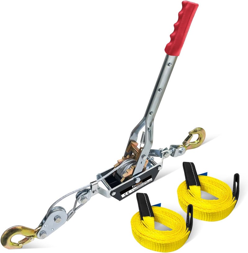 FITHOIST 2-Ton Come Along Winch Heavy Duty 11ft Steel Cable Come Along Cable Puller with Two 1"x8FT Lifting Sling 2 Hooks Dual-Gear for Vehicle Rescue & Automotive Hoisting - Image 1